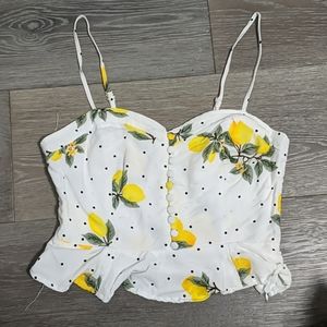 Forever21 Lemon print sweetheart crop top